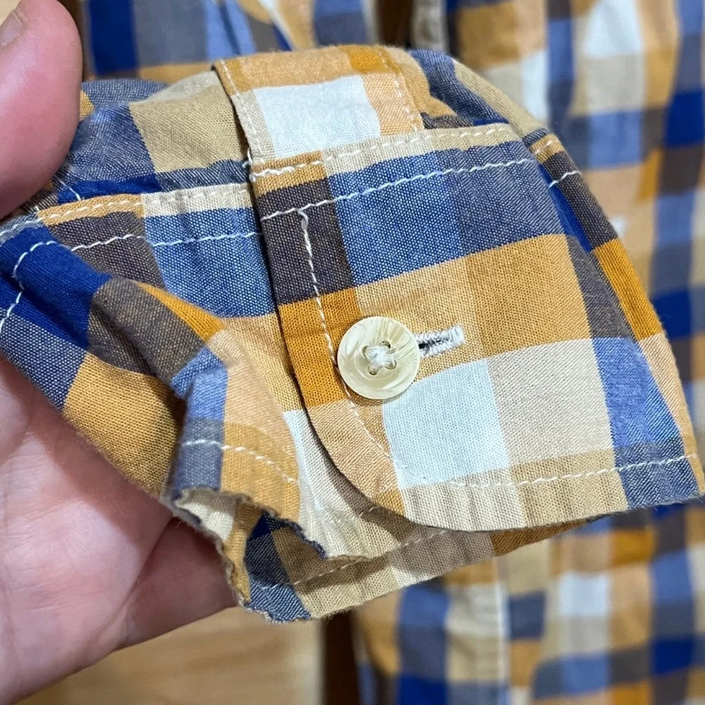 Hollister Stretch‎ Plaid Button‑Up Mens L Slim Fit Blue White Yellow - Picture 6 of 14